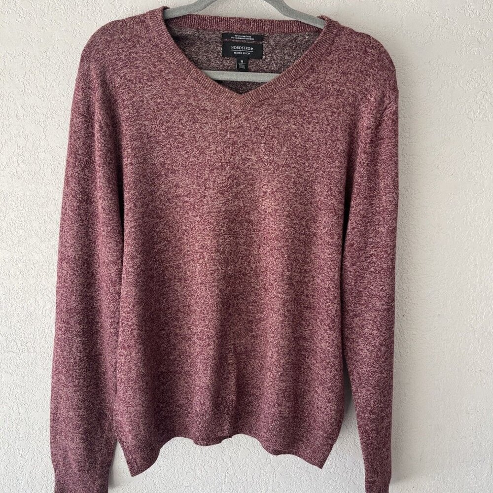 Cashmere blend soft V-Neck Sweater, Size M- Heathered Red Nordstroms